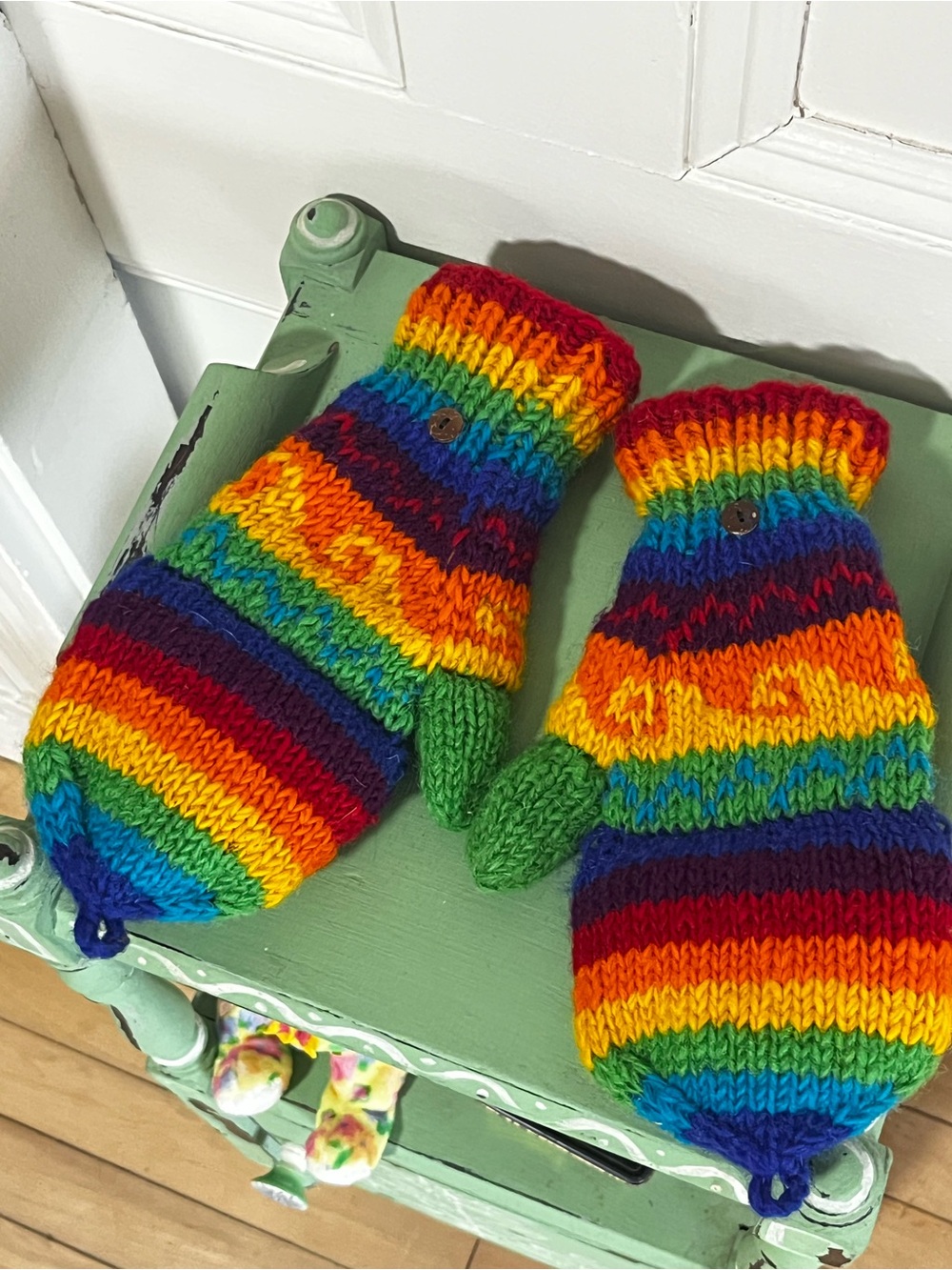 Pride Rainbow Convertible Mittens / Fingerless gloves 100% Wool Fleece Lined